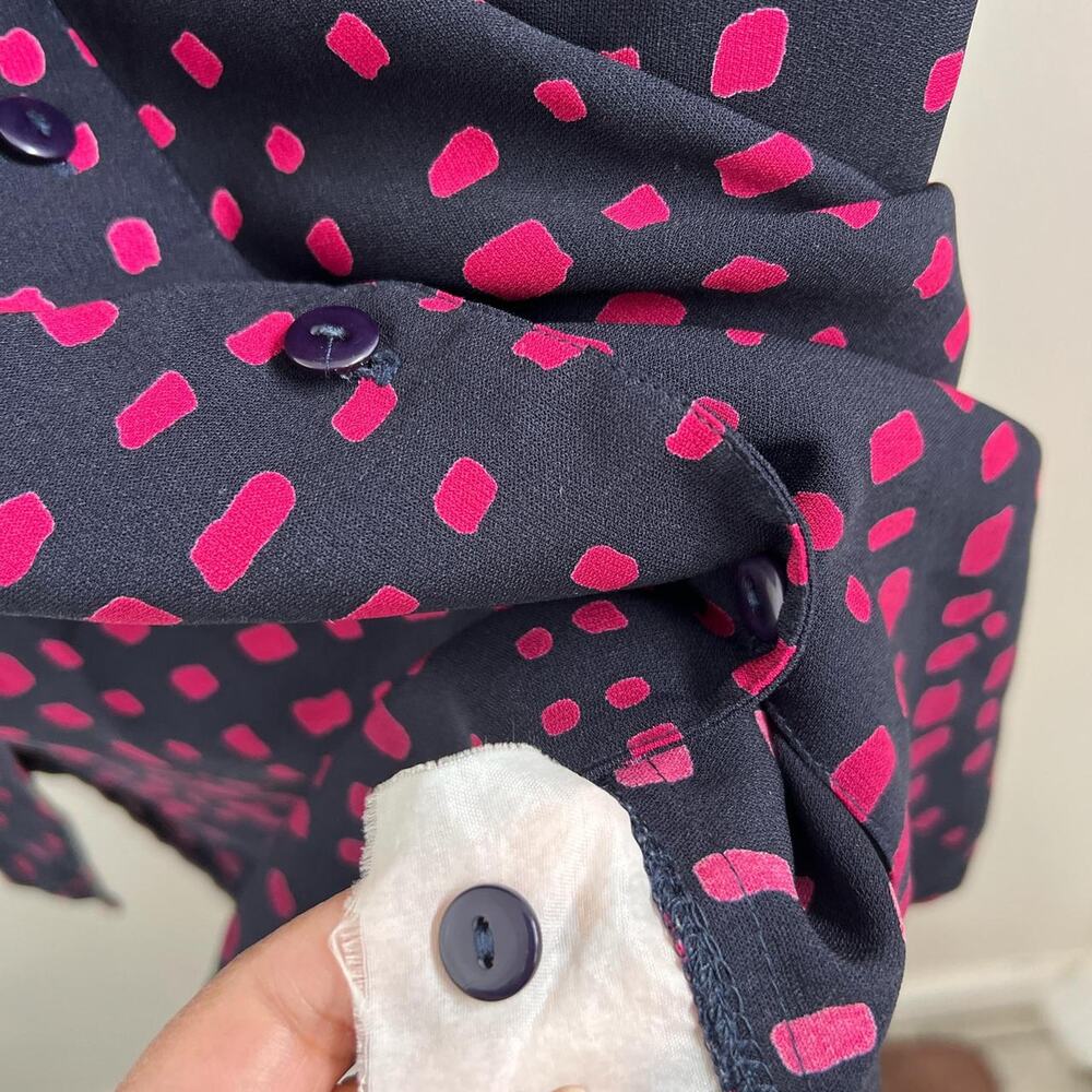 Vintage 80s black and pink polka dot women’s short sleeve blouse size 12 - Picture 4 of 5